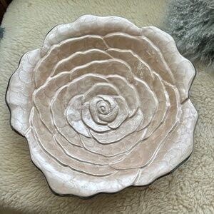 Julia Knight Rose Enameled Bowl 15" Cream White Gray Cream Serving Dish Display